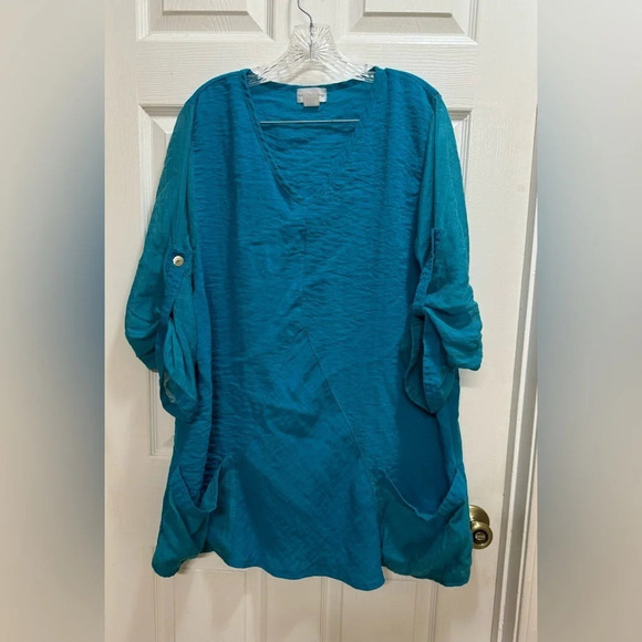 Soft Surroundings Turquoise Tunic Lagenlook Relaxed  Artsy Large Mixed Media - Picture 1 of 7